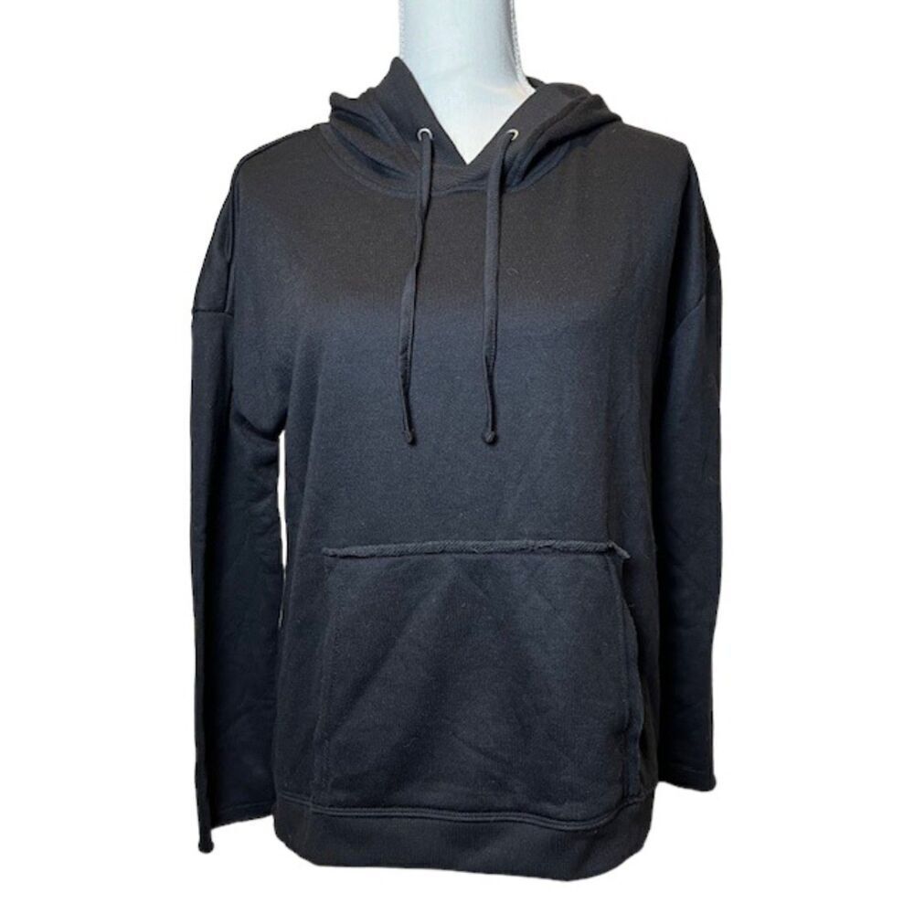 For The Republic French Terry Hoodie Shabby Chic Kangaroo Pocket Black XS
